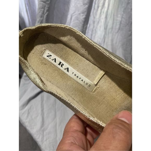 Zara Trafaluc espadrilles slide in flat gold pointy toe ladies SZ 39 - Picture 6 of 9